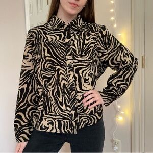 Tan and Black Patterned Button Up Shirt